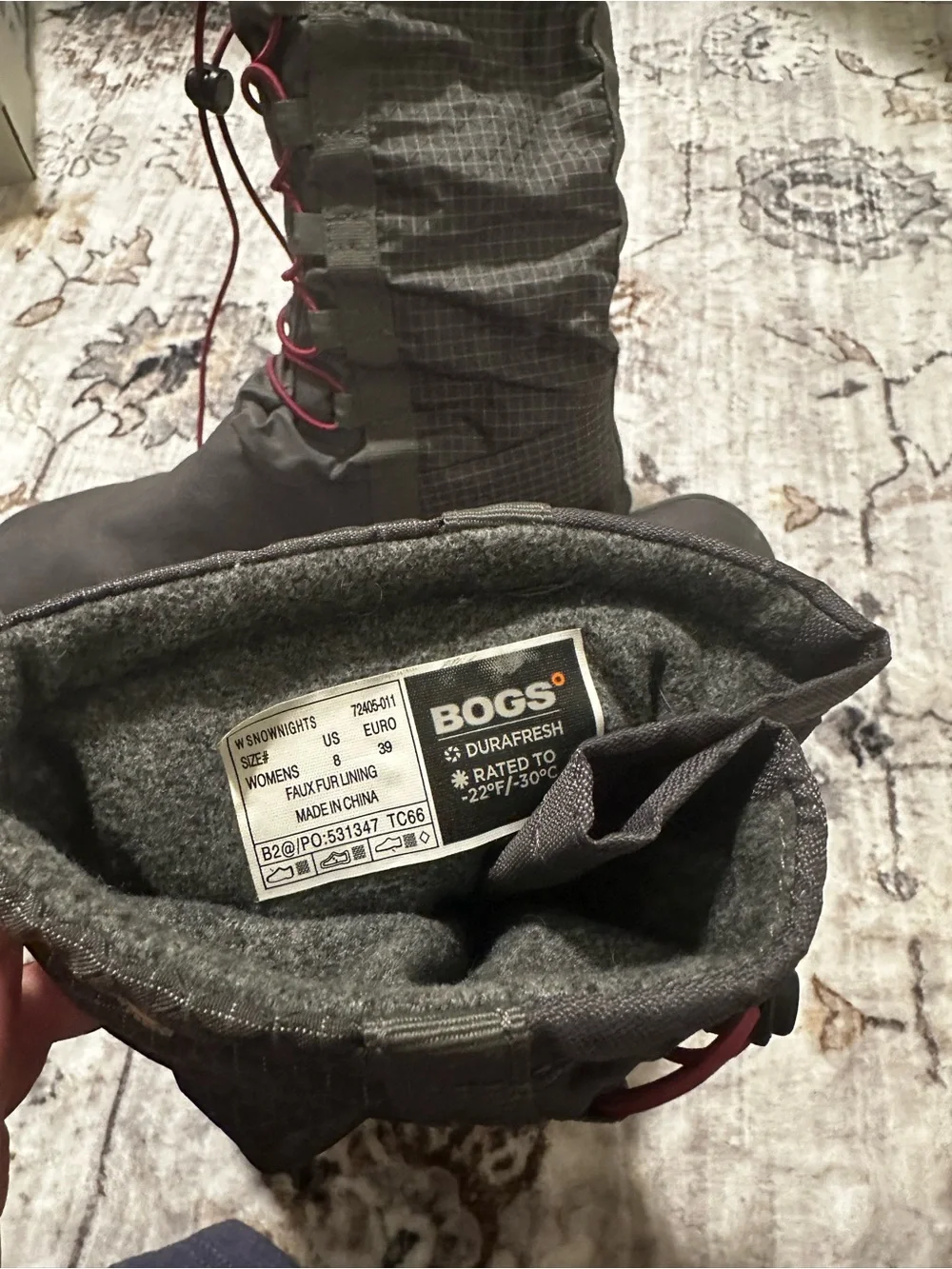 Bogs Gray Winter Boots with Pink Drawcords
